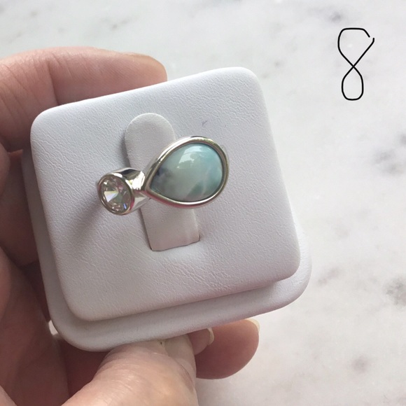Natural Larimar & Cz Ring - Picture 5 of 14